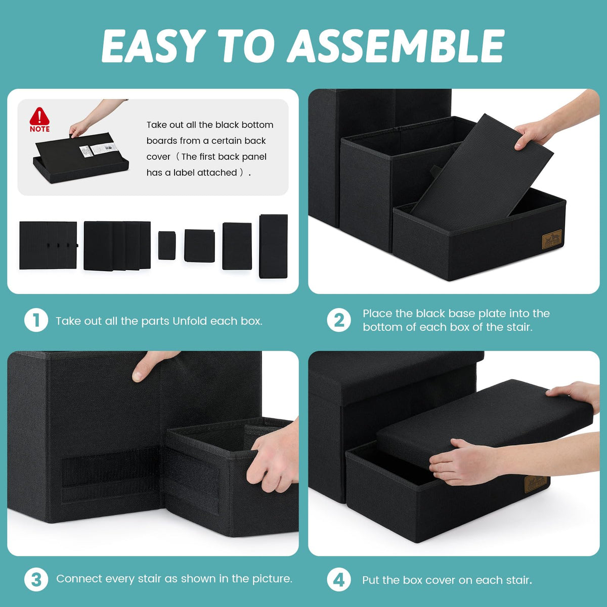 Dog Stairs with Storage (Black / 38.1"L x 17"W x 22"H)