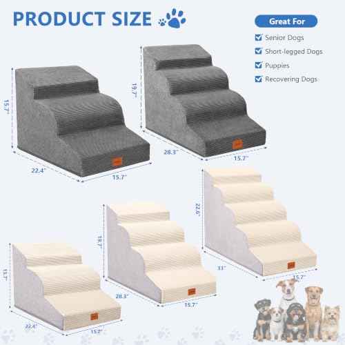 3 Step Curved Dog Stairs 15.7" H for Small Dogs Low Couch & Sofa (Cream Beige / 15.7x22.4x15.7in)
