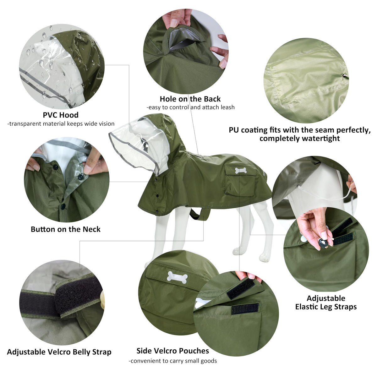 Waterproof Dog Raincoat (Army Green / Medium)