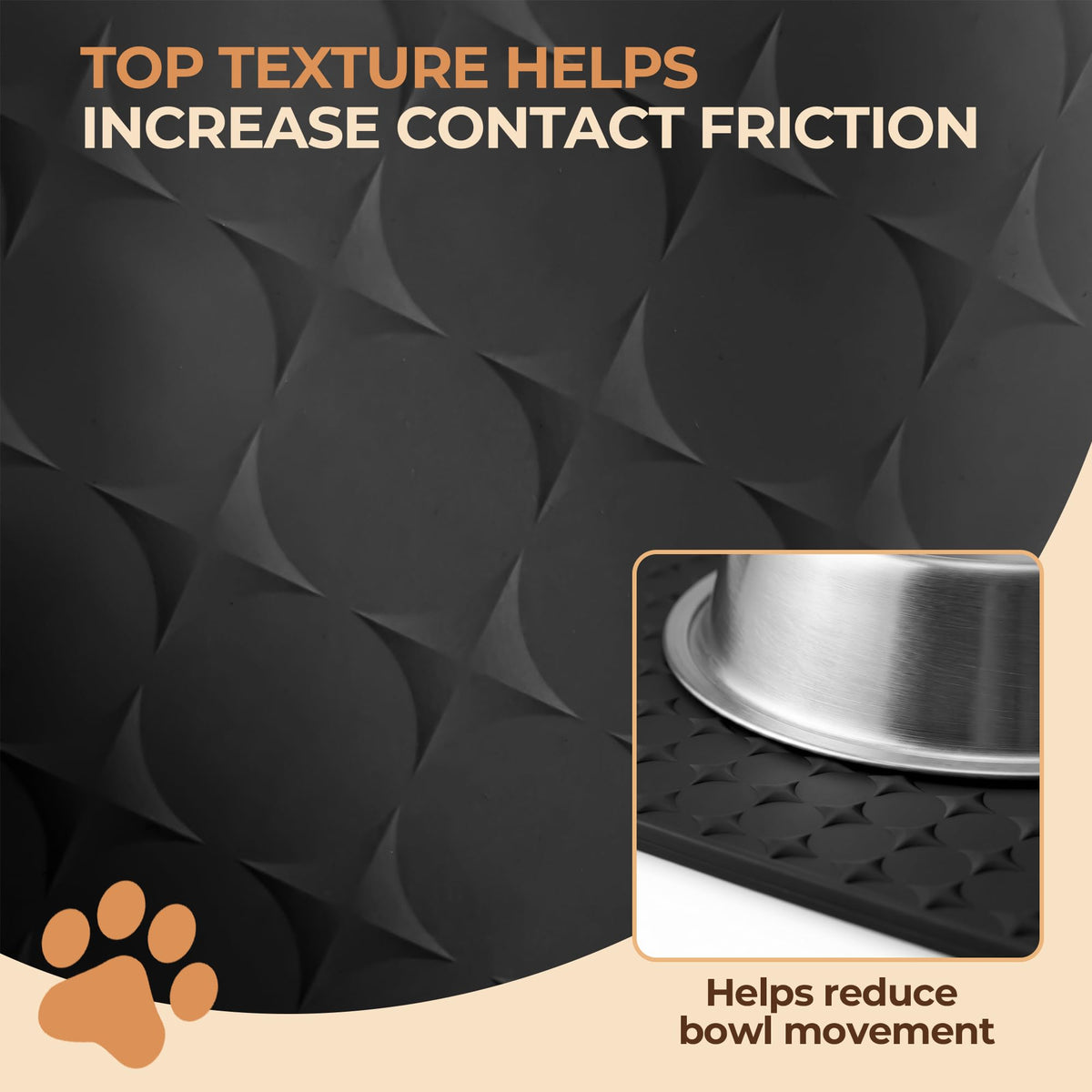 16 x 16 in Small Silicone Pet Food Mat for Dog & Cat Bowls Black (Black / 16"L x 16"W)