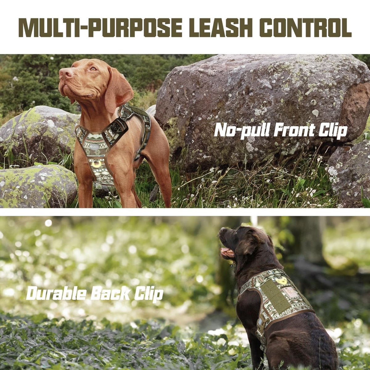 Tactical Dog Harness Medium Sized Dog No Pull Adjustable Dog Vest (Tribal Patterns-Green / M(Neck:16-22",Chest:22-33"),35-50 lbs)