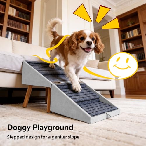 Dog Steps for Couch Foldable Dog Stairs for Small Dogs (Light Grey / XL(17.13”H))