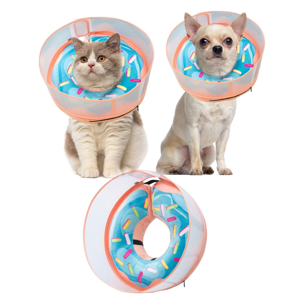 Inflatable Dog Cone Collar with Enhanced Anti (Medium / Donut Blue)