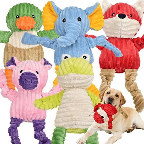 5 Pack Tough Dog Toys Stuffed Squeaky Dog Toys Assortment Plush Animal Dog Toy Value Bundle Puppy Pet Dog Toys for Small Medium Large Dogs (5 Pack Stuffed Dog Toys)