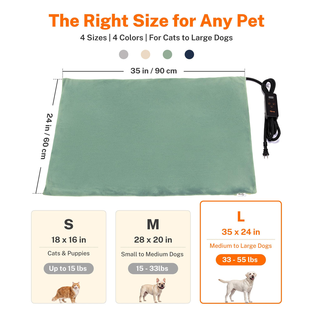 Dog Heating Pad (Sage Green / L: 35.0"x 24.0")