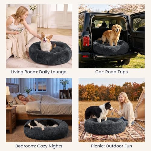 Calming Washable Dog Beds Large Sized Dog (Dark Grey / 36.0"L x 36.0"W x 8.0"Th(Removable))
