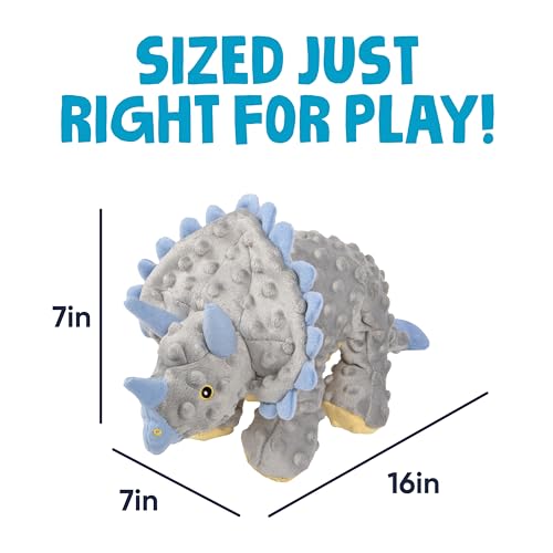 Dinos Frills Squeaky Plush Dog Toy with Chew Guard Technology (Dinos Frills (Gray) / Large)