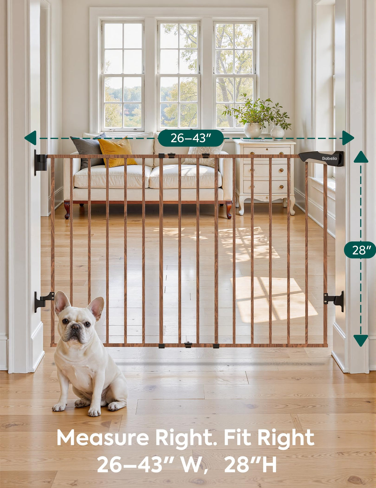 No Bottom Bar Baby Gate (Brown Wood Pattern - B17 / 28" H, 26-43" W-Standard)