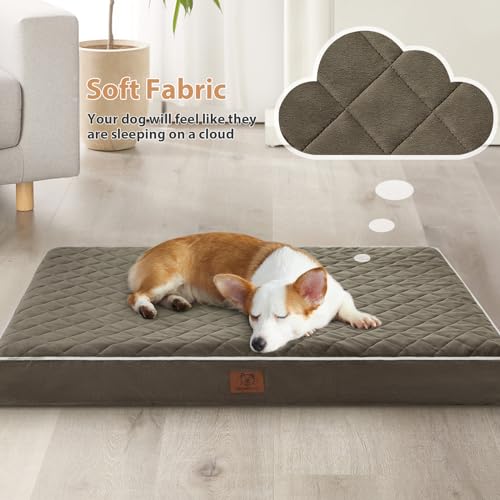 Orthopedic Waterproof Large Dog Bed for Crate Cozy Sleep (Dark Green / 35"L x 22"W x 3"Th)