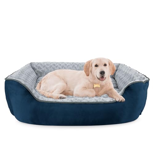 Rectangle Dog Bed for Large Medium Small Dogs (Navy Blue / L(30"x 24"x 9"))