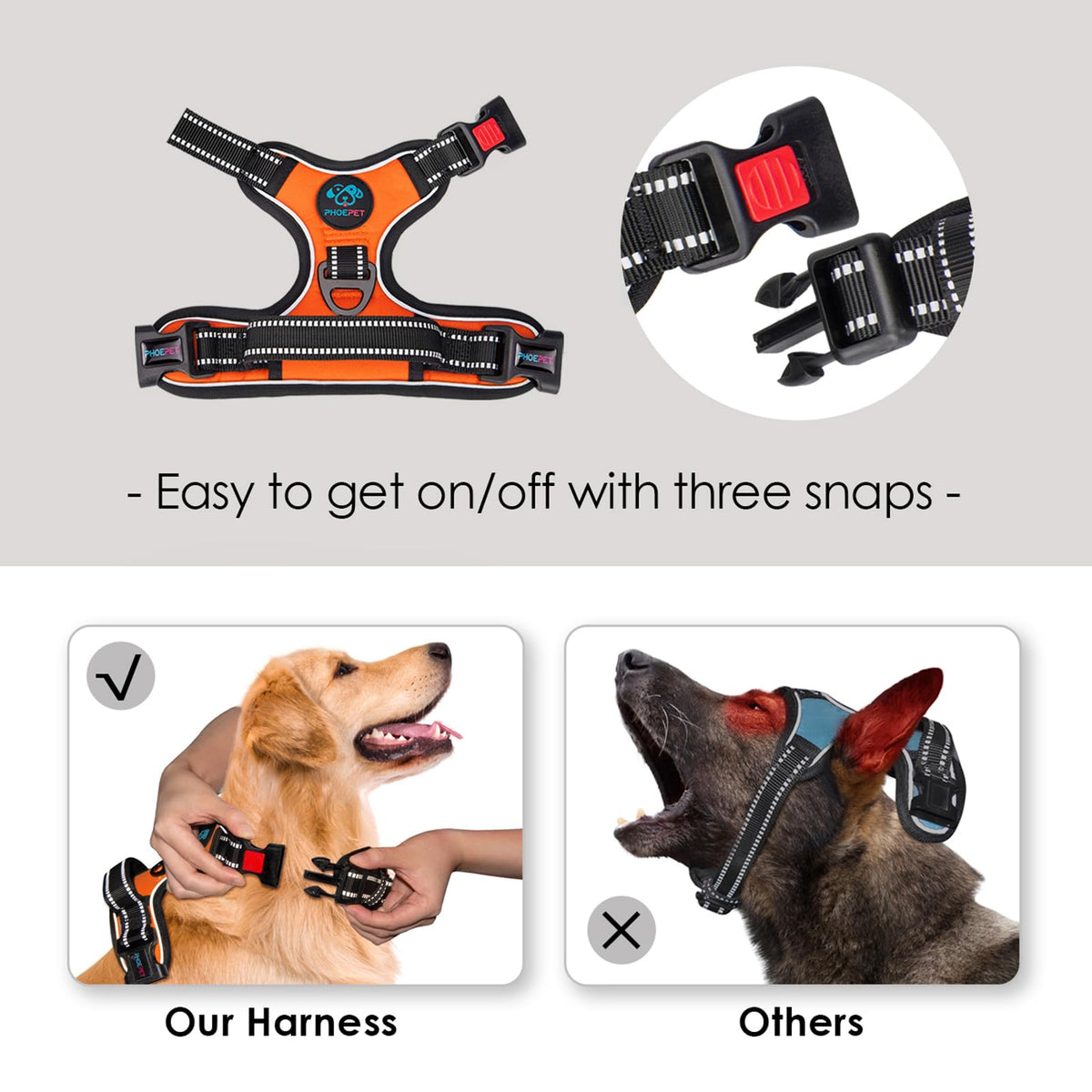 No Pull Dog Harness Medium Reflective Front Clip Vest with Handle (Medium / Orange)
