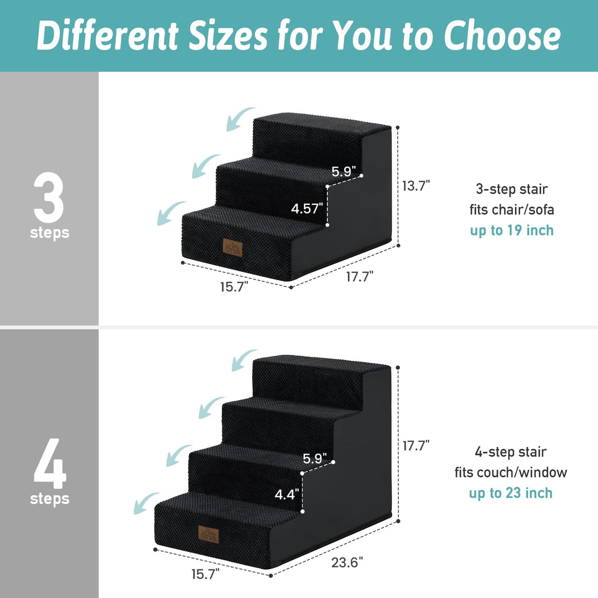Dog Stairs for Small Dogs (Black / 15.7x17.7x13.7 inch)