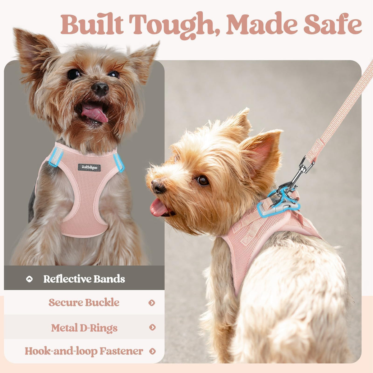 Dog Harness Medium Sized and Leash Set (Pink / L (chest: 18.2 - 20.5"))