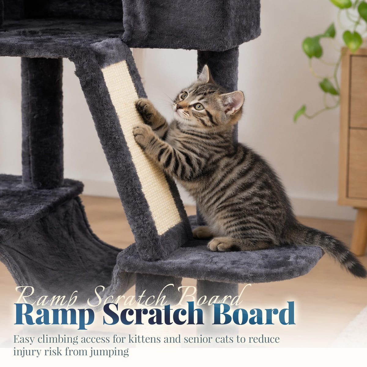 Cat Tree Tower with Padded Platform Bed (53 Inch / Smoky Gray)