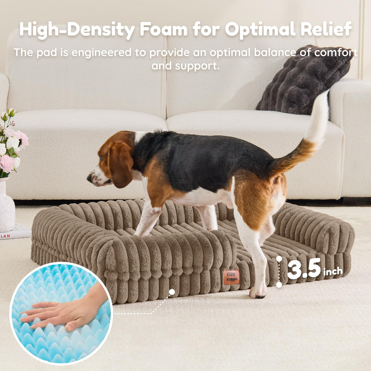 Faux Fur Orthopedic Dog Bolster Bed (Rectangular Taupe / L(35*28*7))