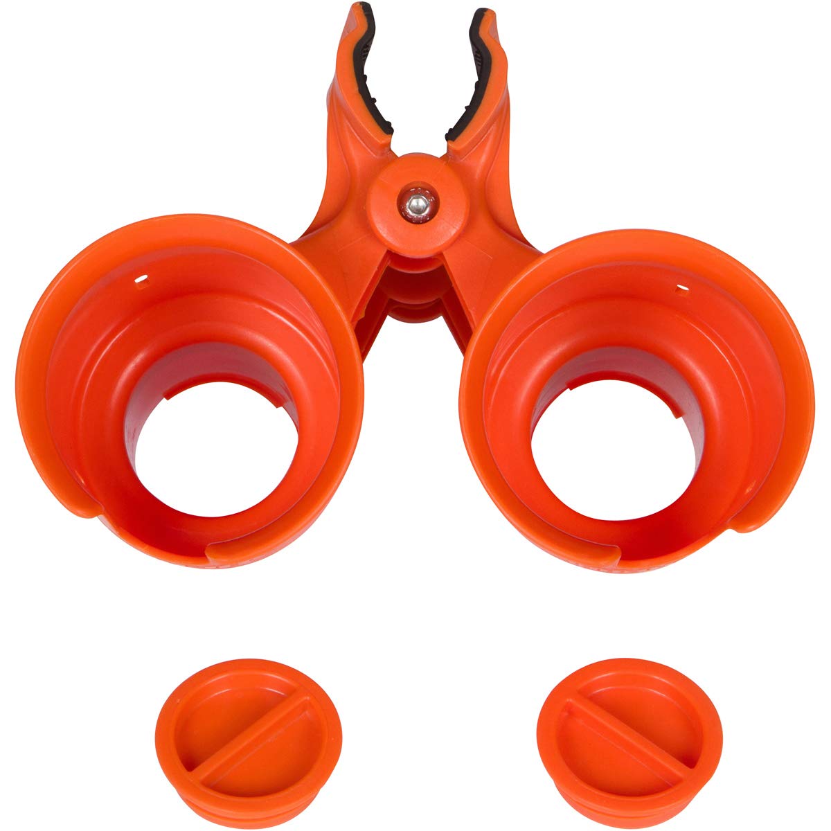Orange), Patented Clamp On Boat Cup Holder |Multifunction Dual Drink Caddy for Fishing Poles, Tools, Net, Gaff |Portable Storage for Boating, Beach, Umbrellas, Golf Carts, Strollers (Orange / Standard Spring)