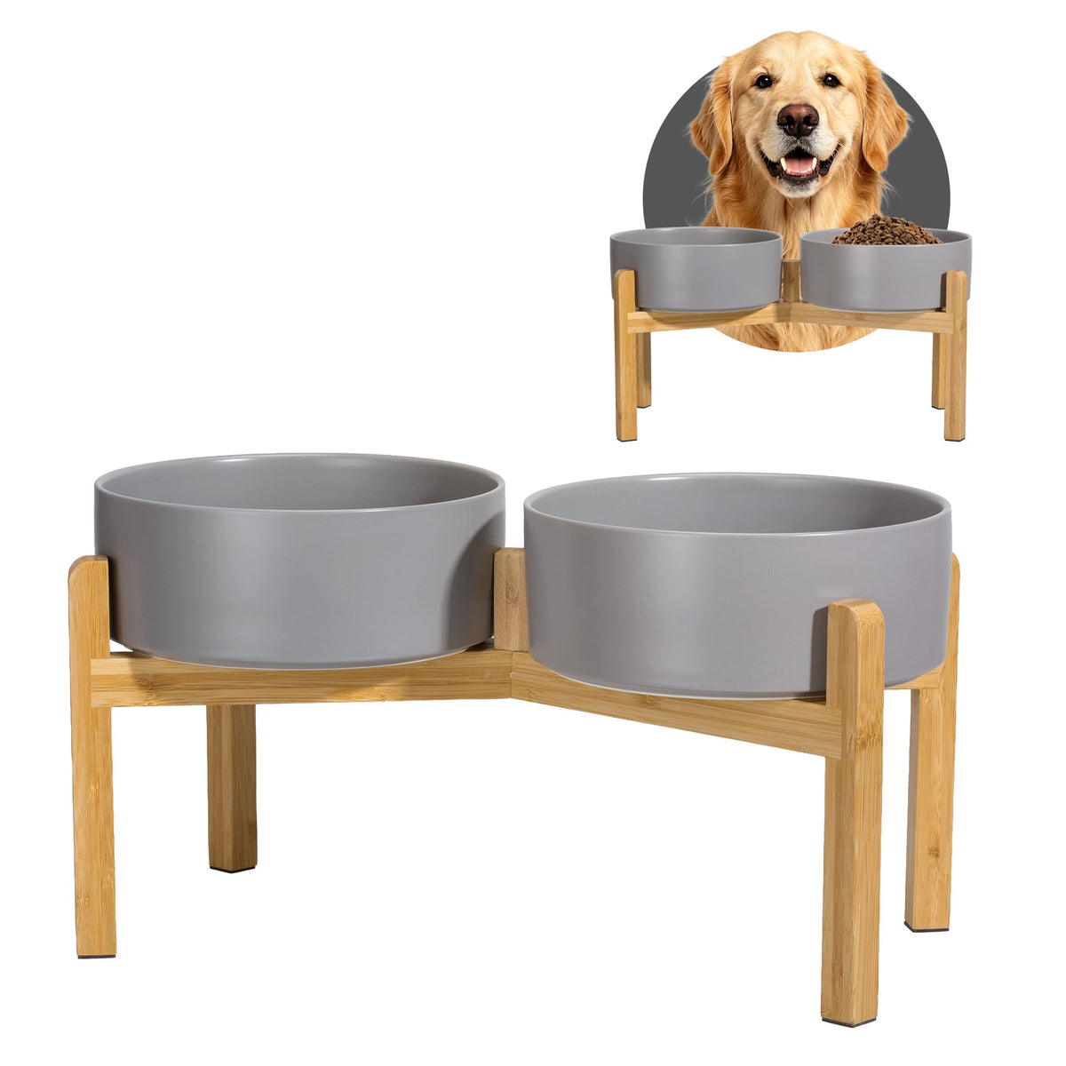 Elevated Ceramic Dog Bowl Set (Dark Gray / Large)