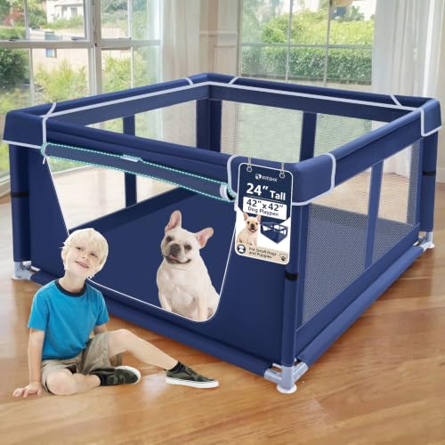 42x42 Inches Puppy Playpen with Gate (Blue / 42x42 IN)