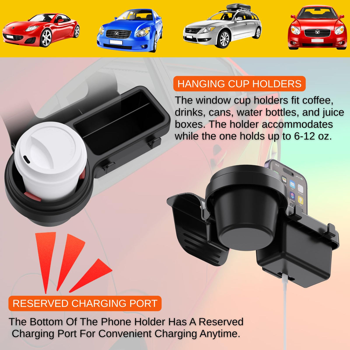 Extra Hanging Car Door Window Drink Coffee Cup Holder with Storage Organizer Tray (Car Door Cup Holder & Coin Organizer)
