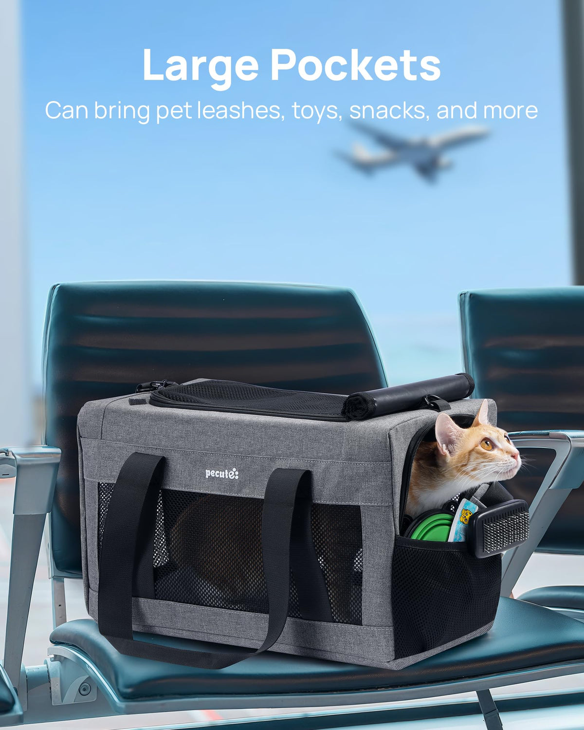 Airline Approved Cat Carrier (Grey / 16.7"L x 11.0"W x 9.0"H)