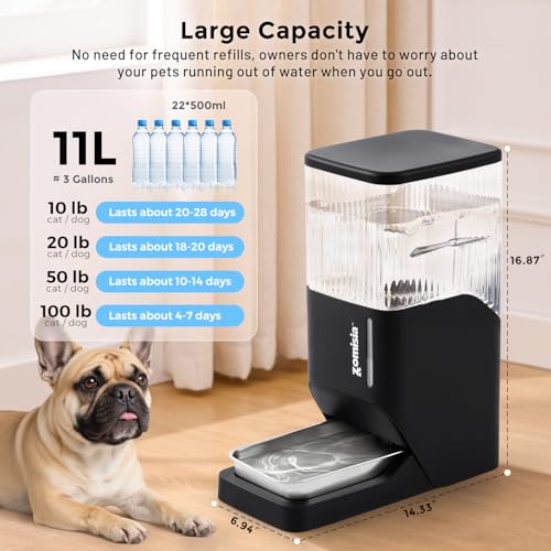 3 Gallon Automatic Dog Water Dispenser Gravity Extra Large Capacity (Grey / 11L)