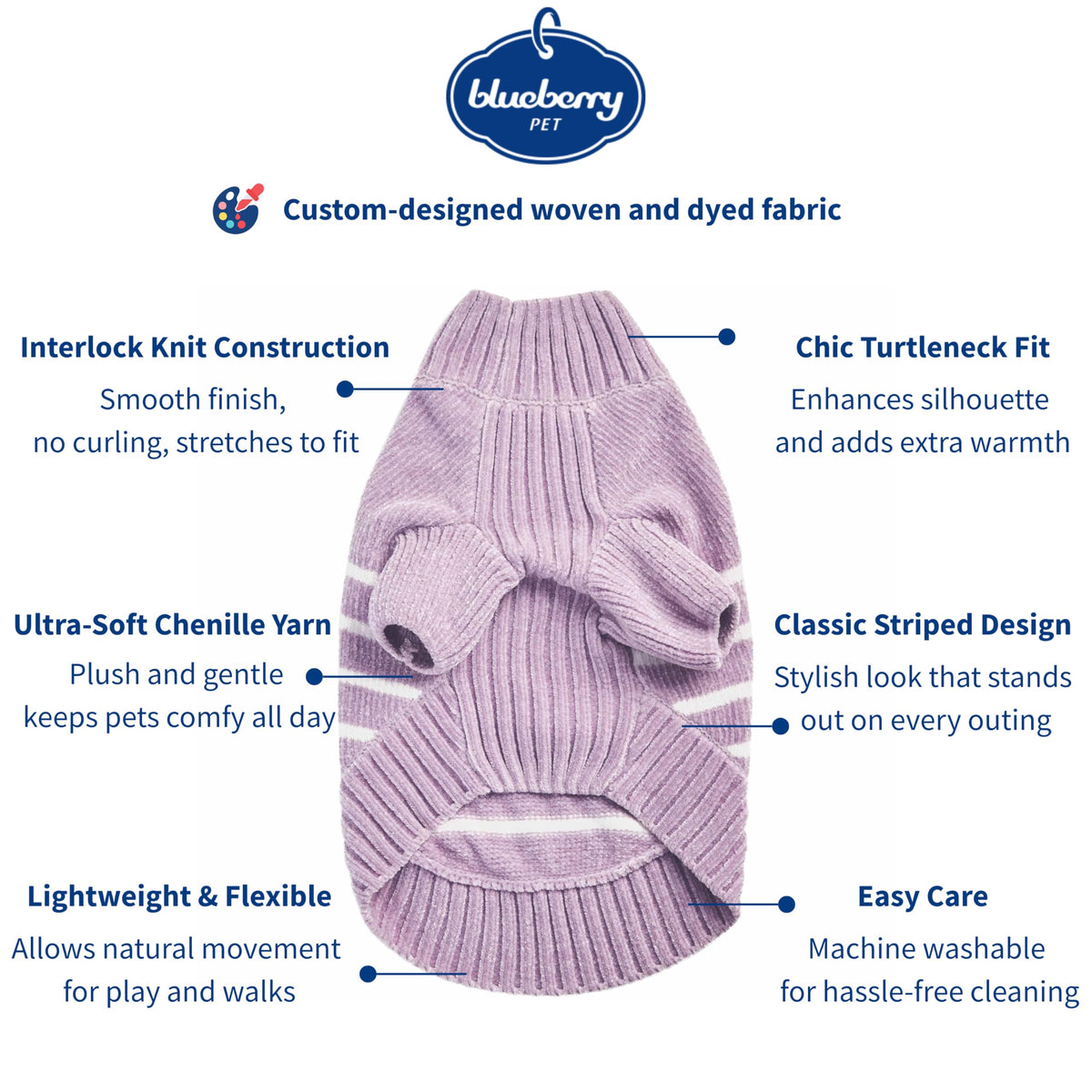 Cozy Soft Chenille Classy Striped Dog Sweater in Lavender Frost (14 inch / Lavender Frost)