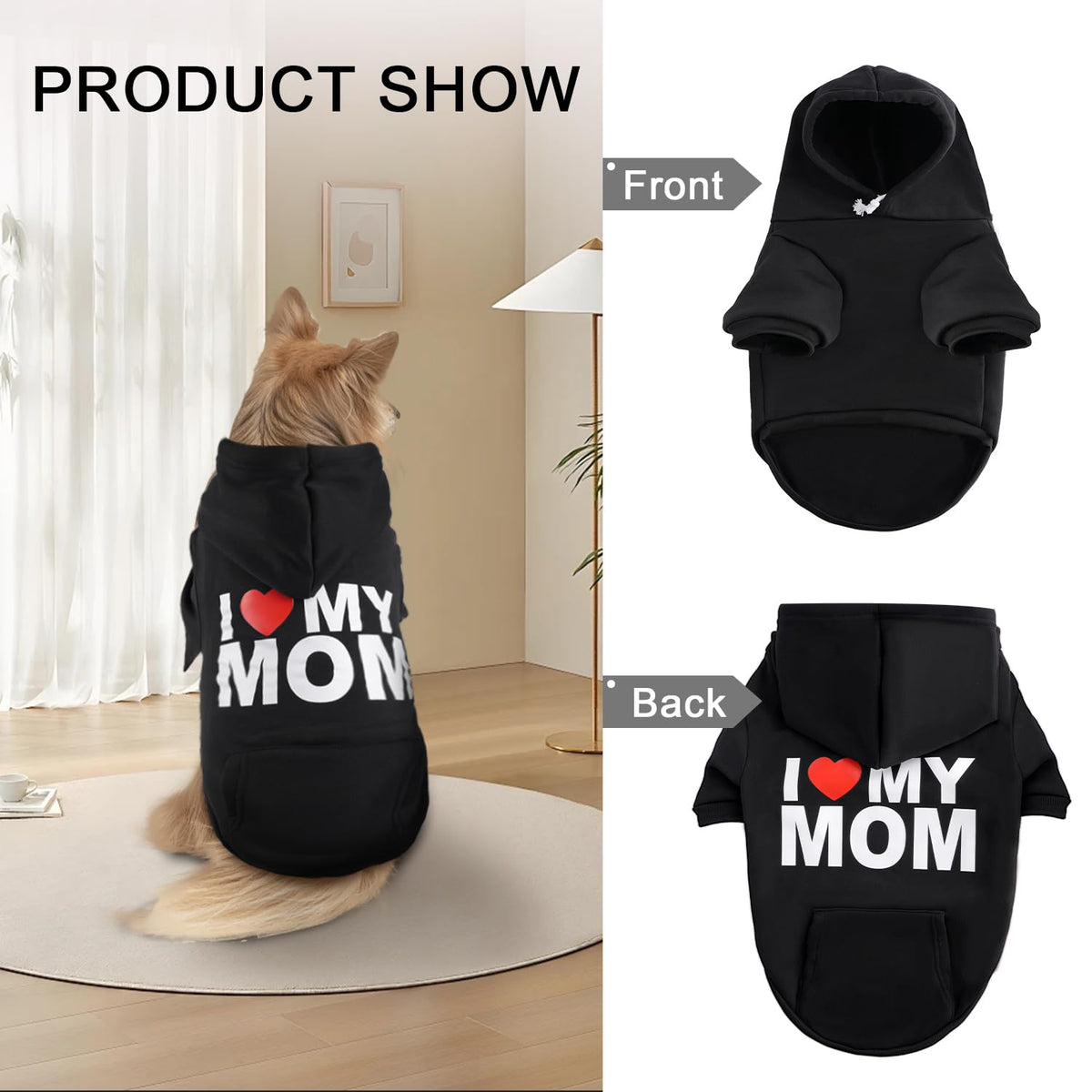 Dog Basic Hoodie Soft Dog Clothes Cold Weather Sweaters for Medium Large Dogs Cozy Fabric Warm Sweatshirt with Leash Hole for Boys (I LOVE MY DAD / S(Back: 12.6",Chest:18.11", 5-10 lbs))