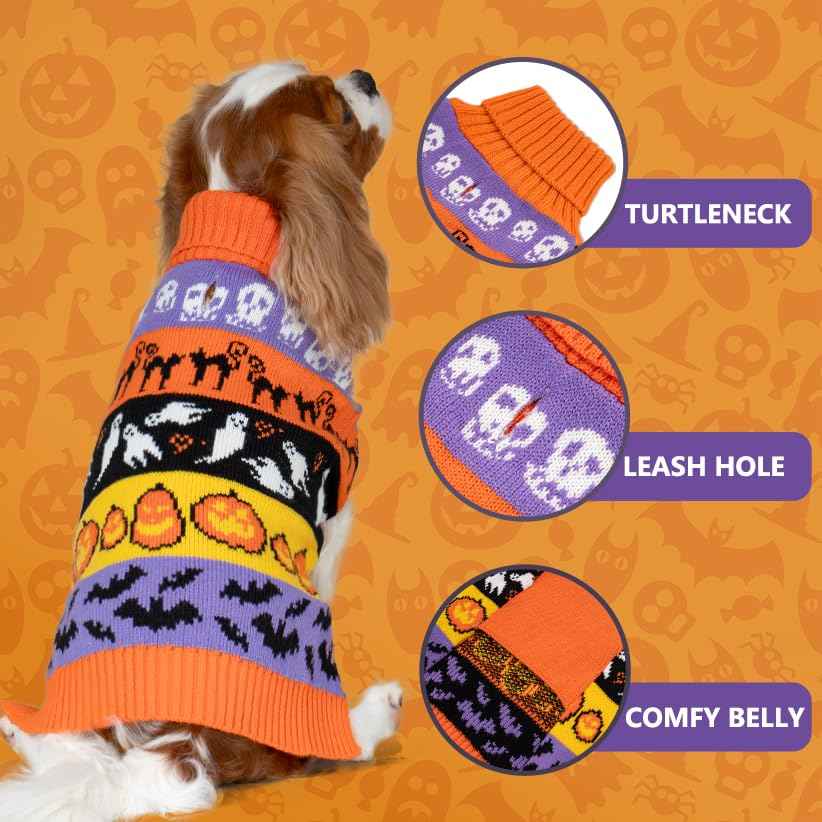 Dog Halloween Sweater for Large Dogs Pumpkin Ghost Knit Outfit (3XL (60-80lbs) / 02#Halloween)