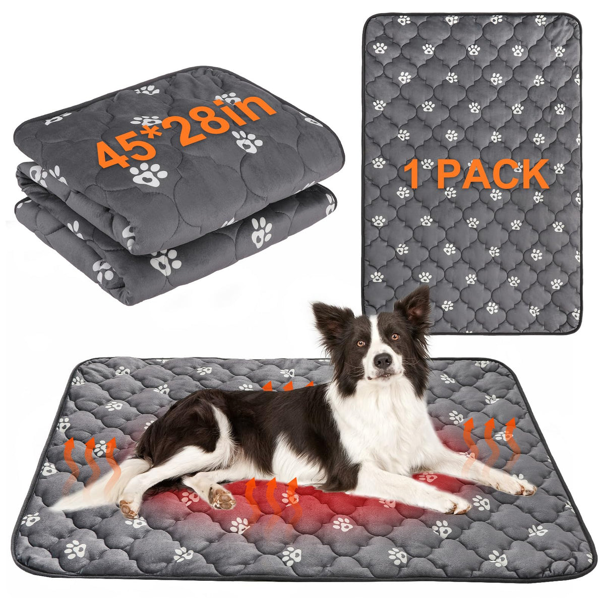 Self Warming Cat Mat (Grey_Paw / 45.0"L x 28.0"W x 0.2"Th)