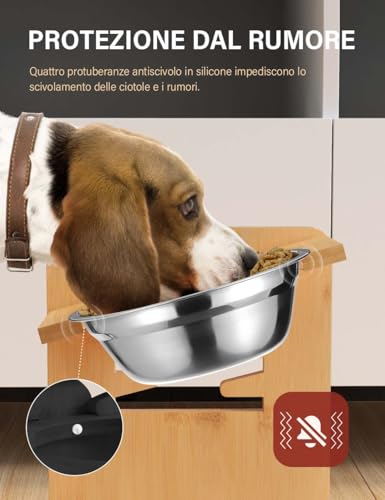 Elevated Dog Bowls with Mat (Bamboo / Small)
