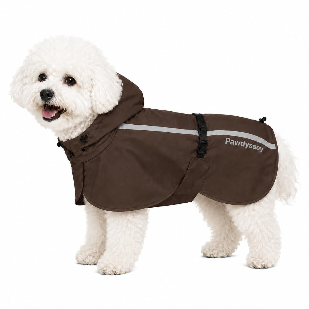 Stretch Fabric Dog Raincoat with Hood (Brown / Small)