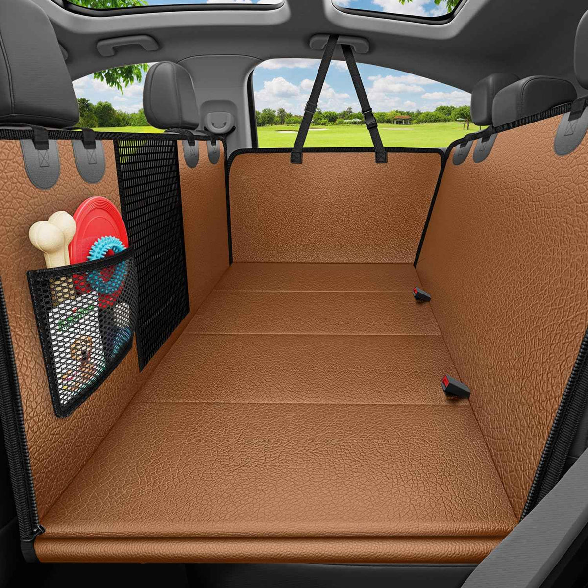 Hard Bottom Dog Car Seat Cover for Back Seat (Brown / Standard - 54" Length)