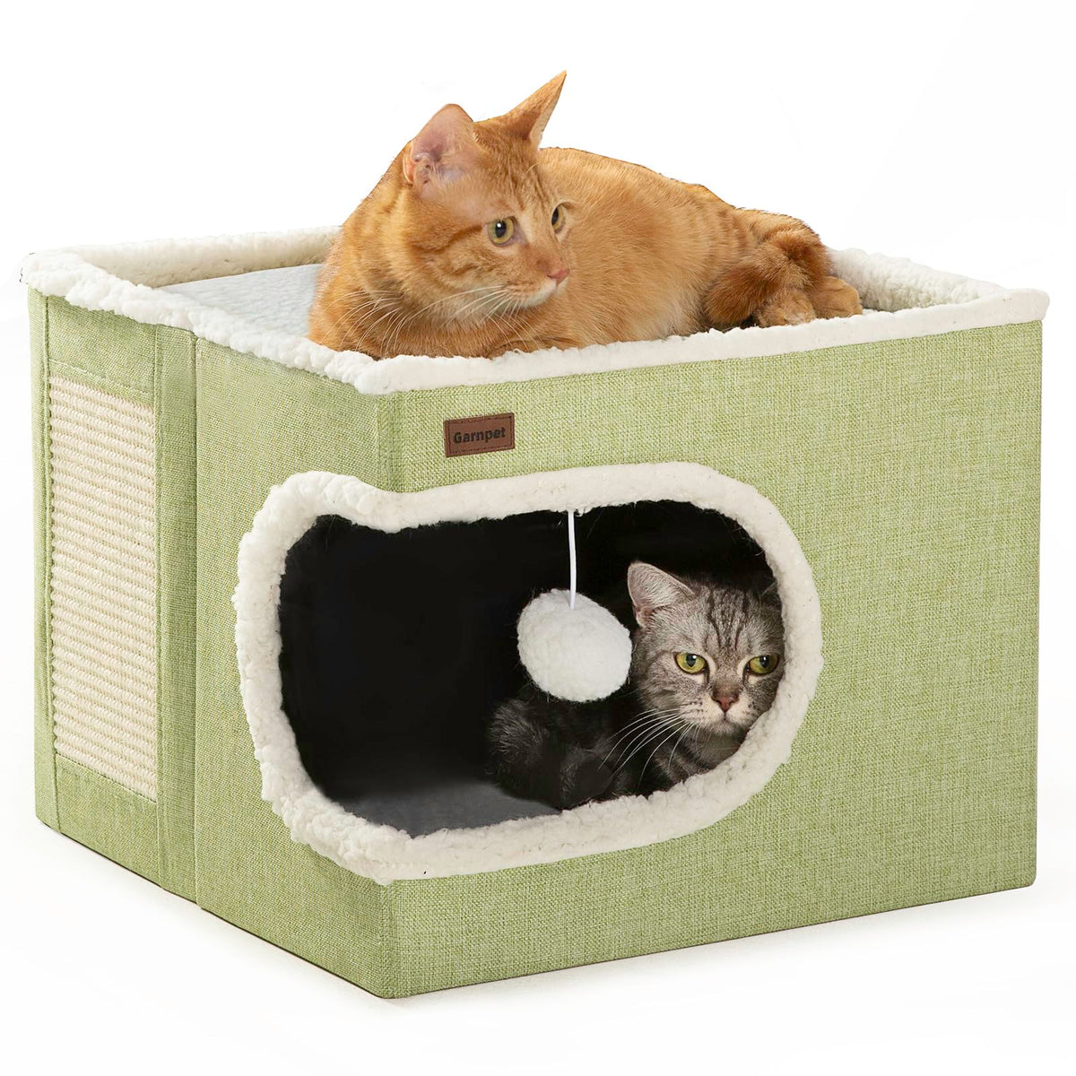Cat Bed for Indoor Cats Cube House (16.5"D x 16.5"W x 13"H / Green)