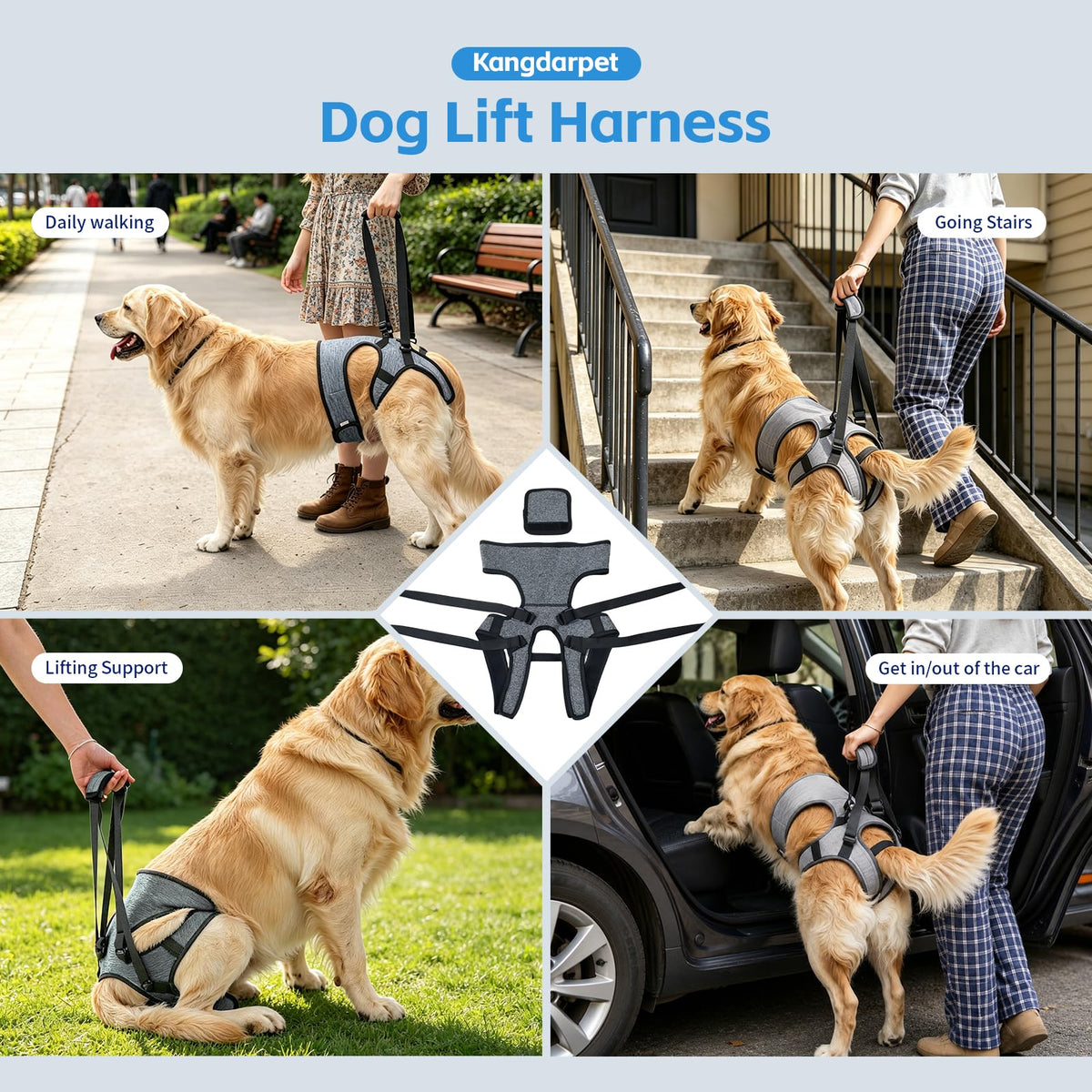 Dog Lift Harness (Grey / XL(Waist:24-29",Weight:55-77lb))