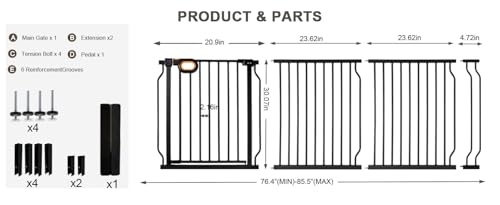 76.4 85.5 Inch Extra Wide Baby Gate Pressure Mounted for Stairs Doorways