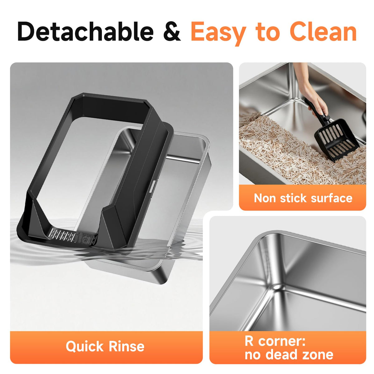 Stainless Steel Litter Box with High Sides (Black-1Pack)
