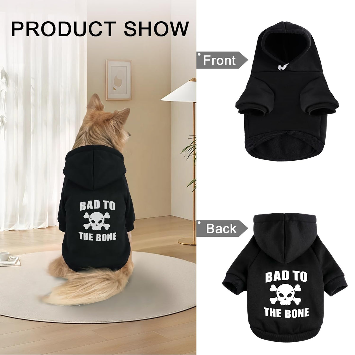 Dog Basic Hoodie Soft Dog Clothes Cold Weather Sweaters for Medium Large Dogs Cozy Fabric Warm Sweatshirt with Leash Hole for Boys (Skull / XS (Back: 10.24",Chest: 14.96", 2-5 lbs))