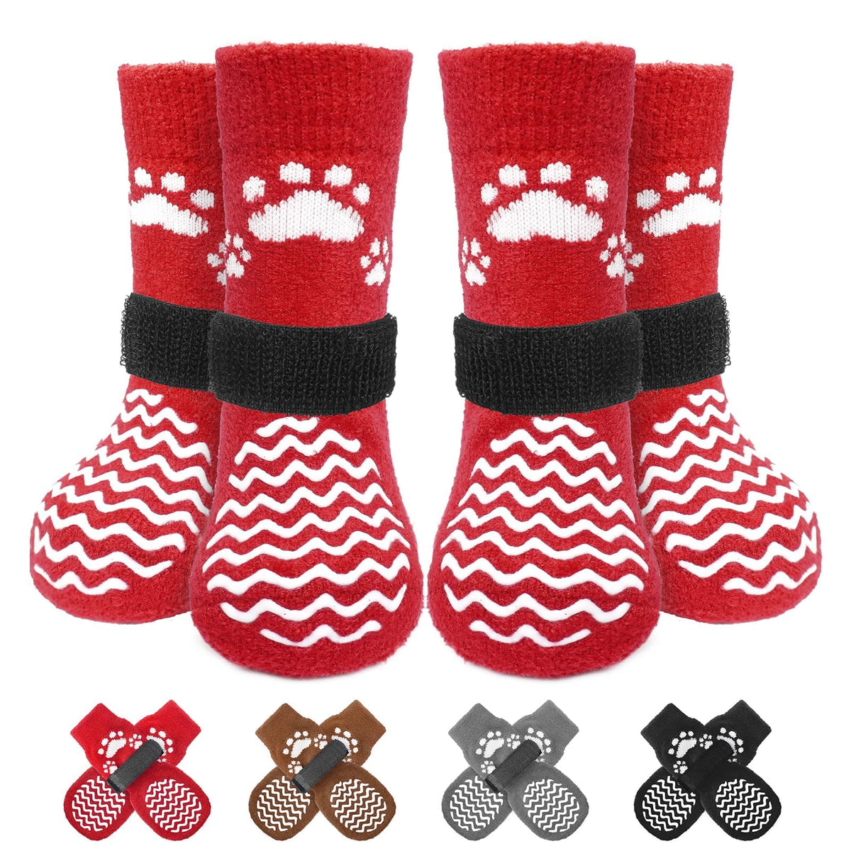Anti Slip Dog Socks to Prevent Licking Paws for Hot Pavement (Thick Red / X-Large)
