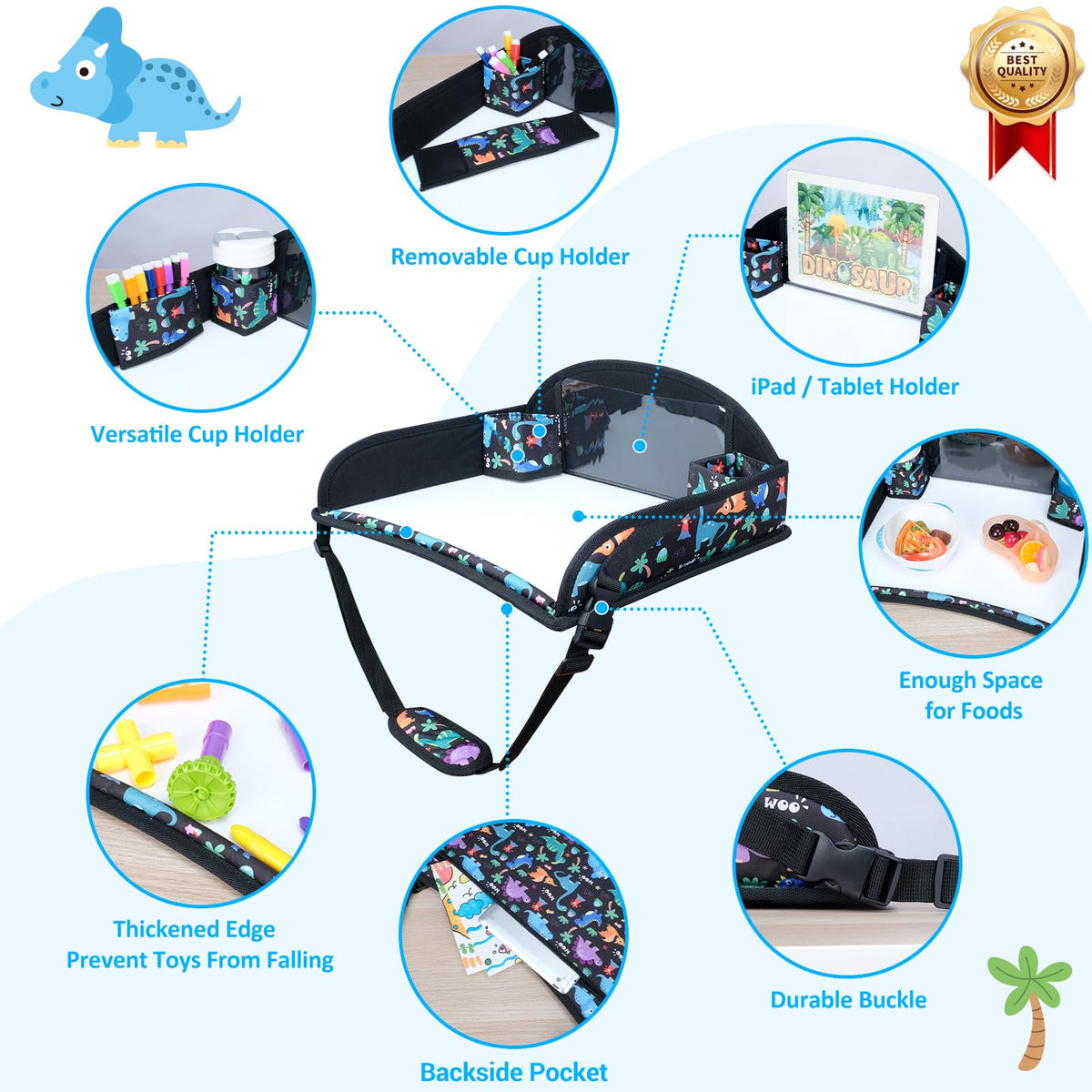 Kids Travel Tray for Carseat for Road Trip Activities (Dinosaur)