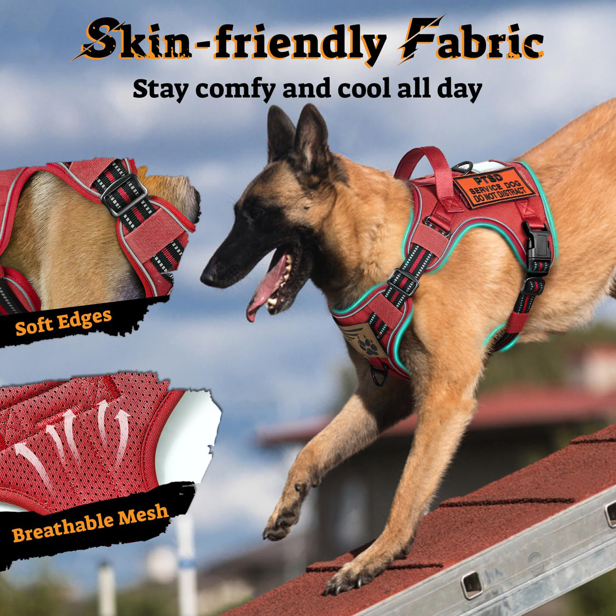 Tactical Dog Harness for Small Dogs (S(Chest:16.1"-31.5",Neck:15.4"-21.6",Back:7.1") / Red)