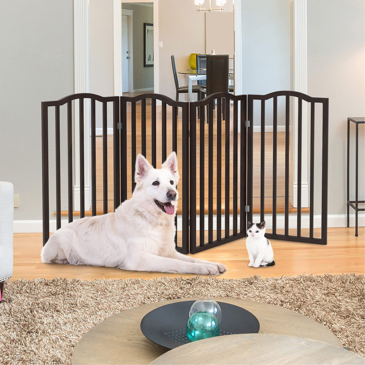 Pet Gate 4 Panel Freestanding Dog Gate Indoor (Brown / 4 Panel)