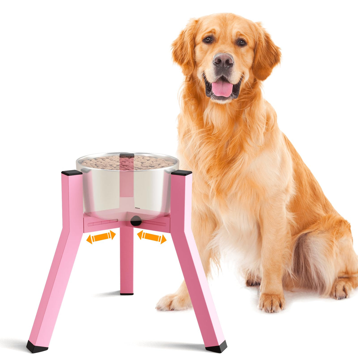 Elevated Dog Bowl Stand for Medium Large Dogs (Pink, Square / Height: 11", Width: 7-10.6")