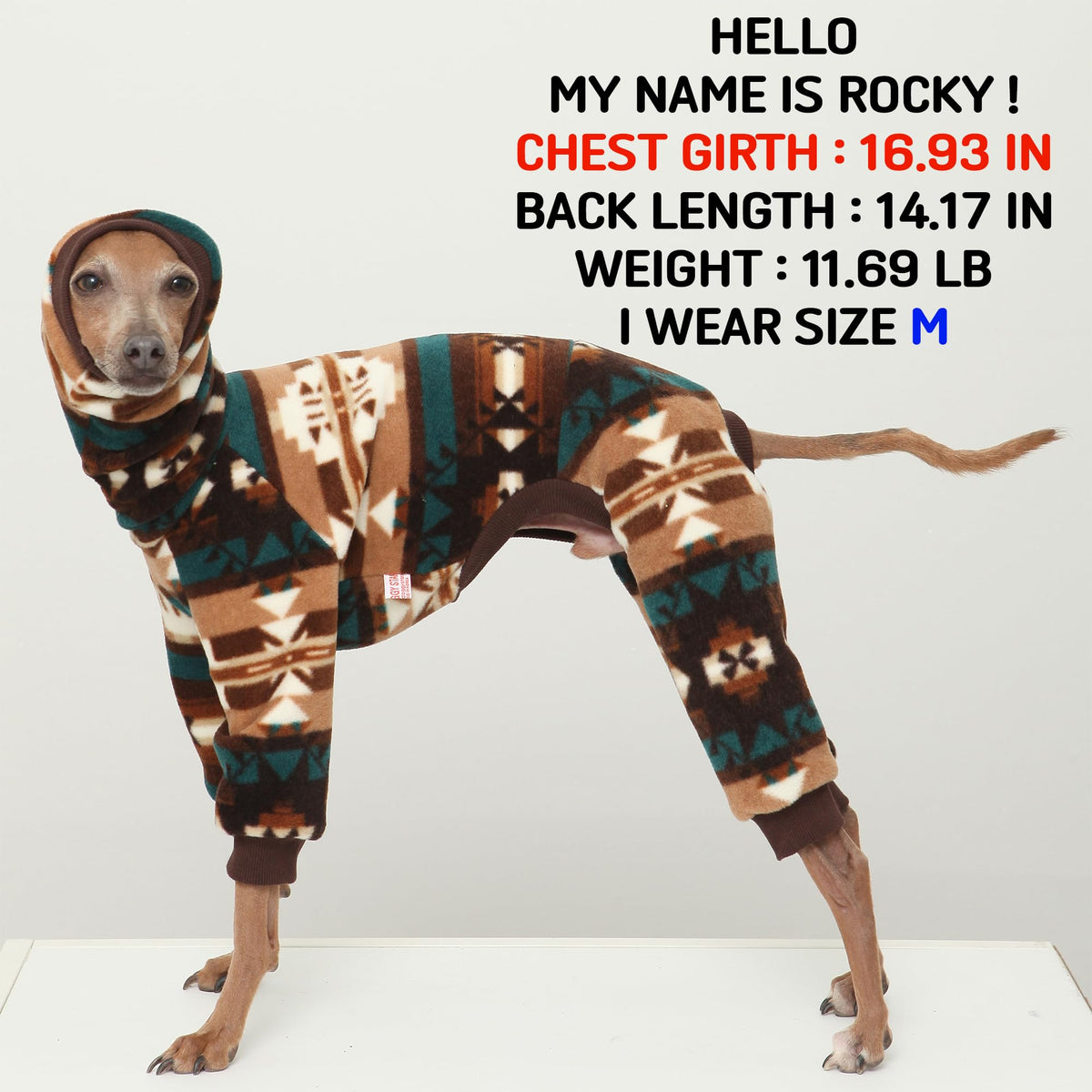 D Doggy Star Italian Greyhound Sweater Turtleneck Outfit Nordic Fleece Onesie Clothes Whippet for Dog Coat (XL / Brown Nordic)
