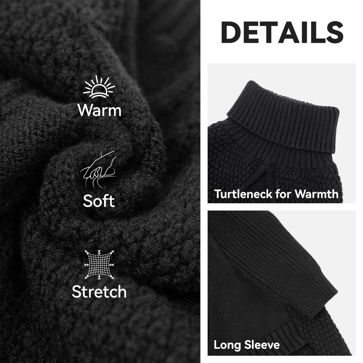Dog Sweater Long Sleeve Warm Knit Sweaters for Large Dogs Boy Girl (Black / XXX-Large)