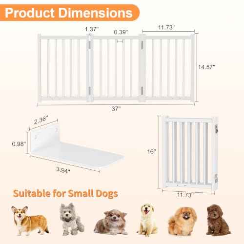 Short Dog Gate Indoor (White / 3 Panel-16''H, Up to 37’’ W)