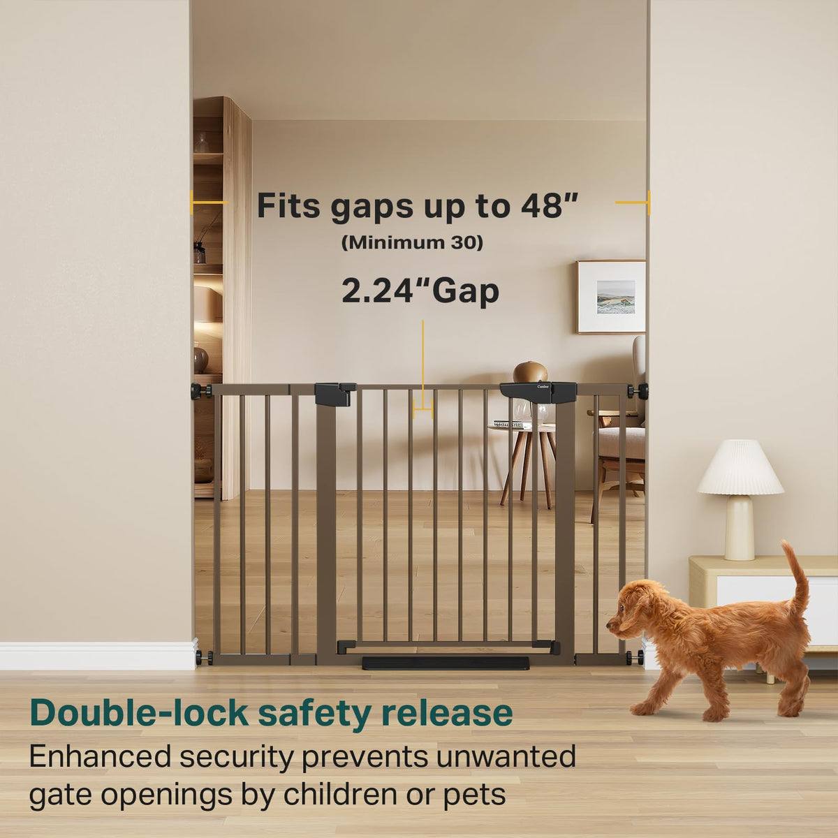 30 48 in Baby Gate for Stairs (Brown / 30-48"W x 30.5"H)