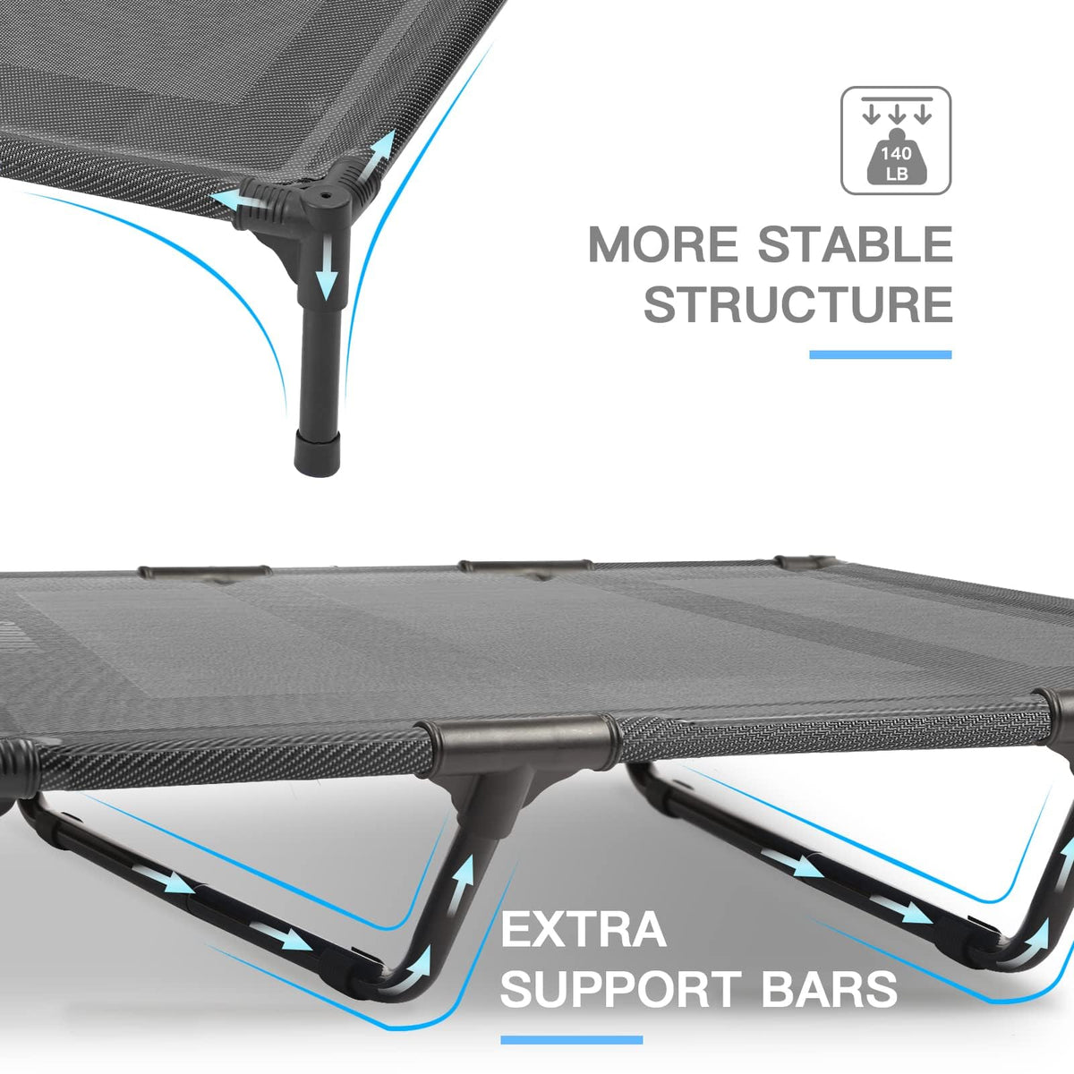 Elevated Dog Bed for Large Dogs 120lb (XL (48"L x 36"W x 9"H) / Grey)