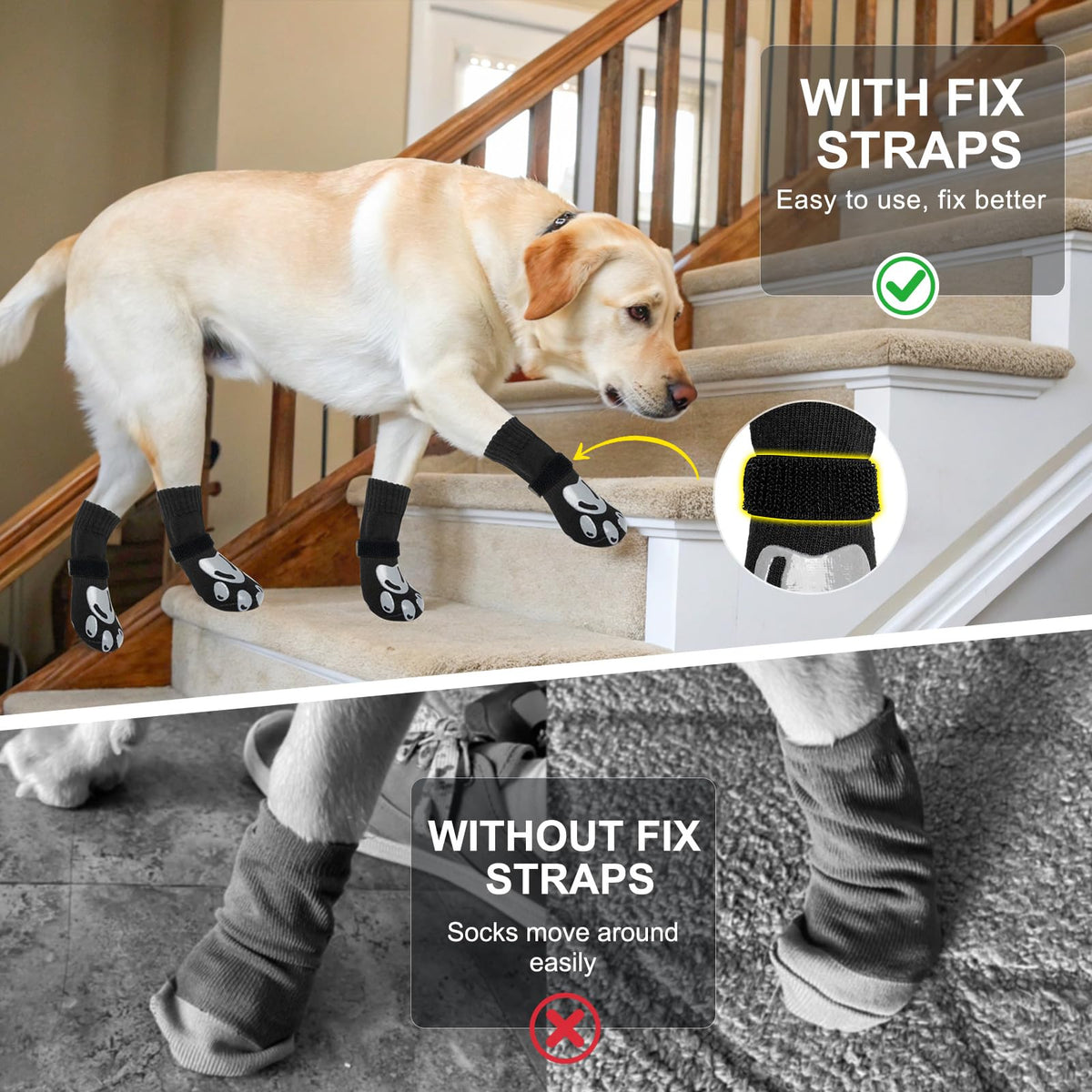 Dog Socks to Prevent Licking Paws Double Sided Grip Traction (Black(Paw) / XL(3.1"-3.5" W | Pack of 4))