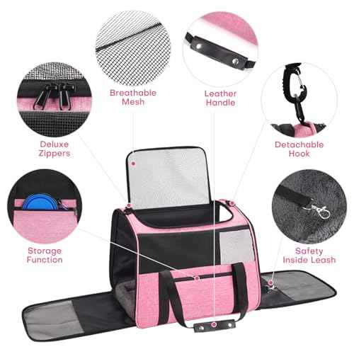 JUNGYOUN Premium Cat Carrier (Pink / 17.5"L x 12.4"W x 13.5"H)