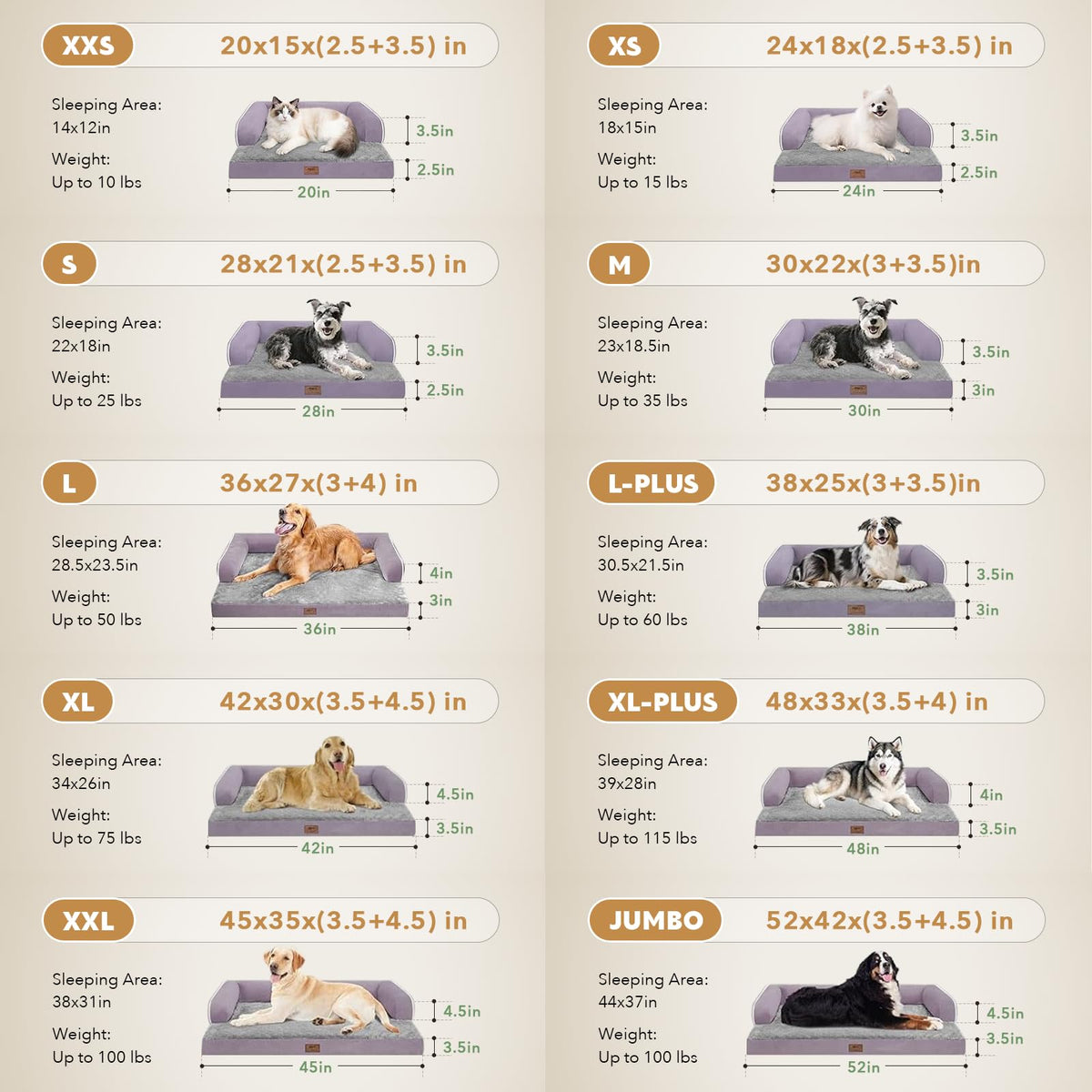 XXL Orthopedic Waterproof Dog Bed with Bolster for Extra Large Dogs (45.0"L x 35.0"W x 8.0"Th / Purple)